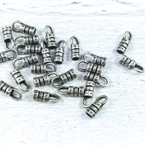 2mm Antique Silver Crimp End with Loop, Leather Crimp, 10pcs.