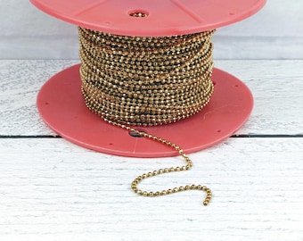 2mm Faceted Raw Brass Ball Chain, Fits 2.3mm Connectors