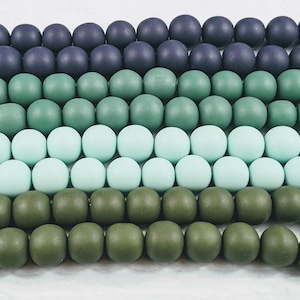 14-15mm Round Resin Beads, Dark Blue, Green, Light Green, Olive Green, Bali, Indonesian, 1 Strand, 29pcs.