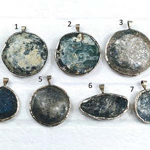 Vintage Roman Glass and Silver Soldered Pendants, OOAK, 1pc. 32-64mm, Rustic, Ethnic, Blues, Greens