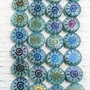 Czech Glass Laser Metallic Sun Beads, Matte Translucent Blue, Round, Sunshine, 14mm, Double Sided, Solar 8pcs.