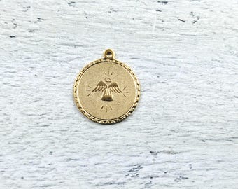 Matte Gold Plated Guardian Angel Round Charm, 19mm, Halo