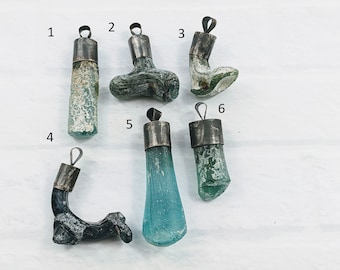 Vintage Roman Glass and Patina Silver Soldered Pendants, One of a Kind, 1pc. 32-58mm, Ethnic