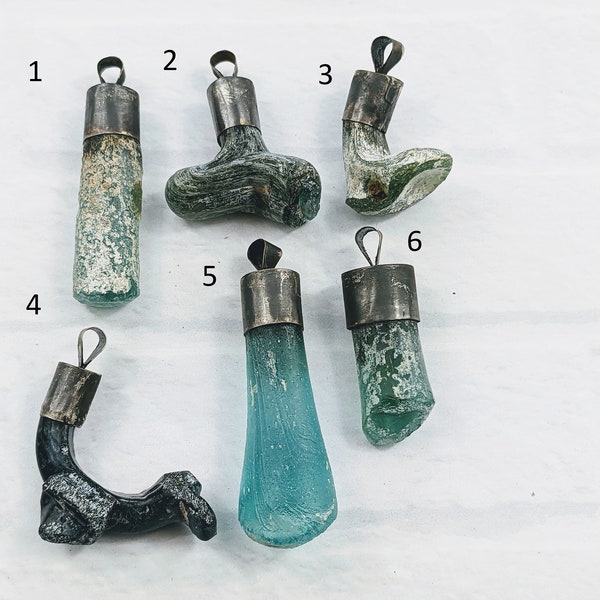 Vintage Roman Glass and Patina Silver Soldered Pendants, One of a Kind, 1pc. 32-58mm, Ethnic