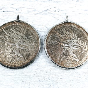 Hand Soldered Dragon and Eagle Replica Coin Pendant, Dollar, Bald Eagle, 1pc, 38mm,  Patina