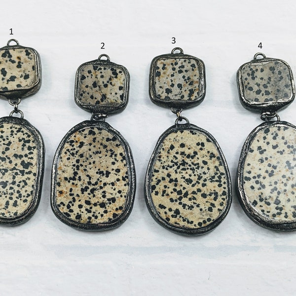 Hand Soldered Dalmatian Jasper Gemstone Pendants, Gemstone Connectors, 1pc. Approx. 120x45mm