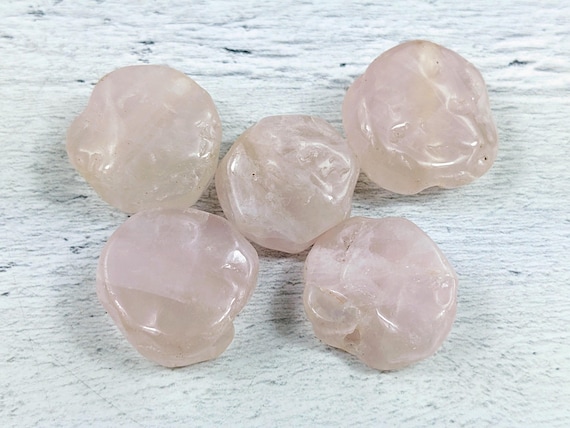 Rose Quartz Gemstone Textured Coin Beads, Approx. 20mm, 5pcs.