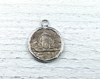 Charm de réplica de ángel querubín soldado a mano, 21 mm, 1 unidad. Charm para pulsera o collar.