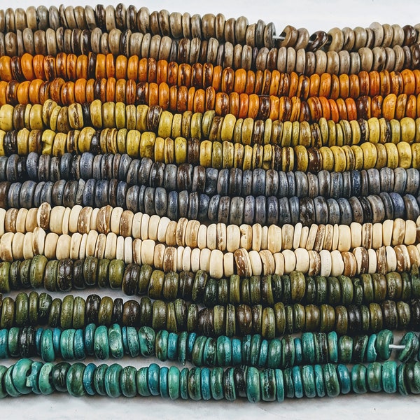 8mm Pukalet Disc Beads, Coconut Beads, Round, 1 Strand, Approx. 135pcs. Bali, Indonesian, Orange, Brown, Green, Natural, Grey, Yellow