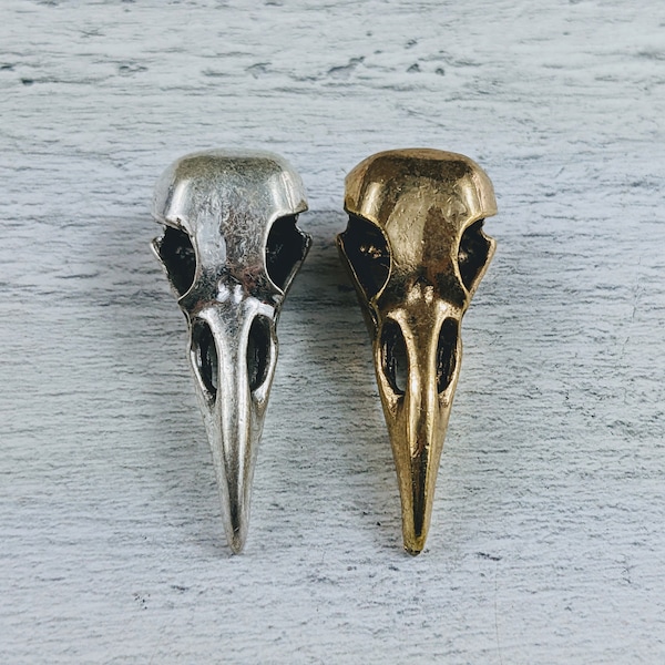 Antique Silver or Brass Raven Skull Pendant, Bird Skull, 40x14mm