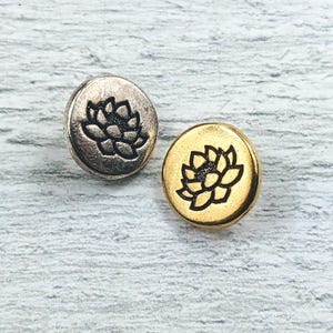 TierraCast Antique Gold or Antique Silver Small Lotus Flower Button, 1pc. 12mm, Tierra Cast, Pewter