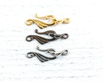 5 Sets Rustic Brown, Antique Silver Ox or Satin Matte Gold Plated Fancy Hook Clasps, 25x12mm