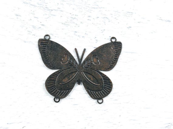 Rustic Brown Plated Textured Flower Butterfly Connector, 4 Bails
