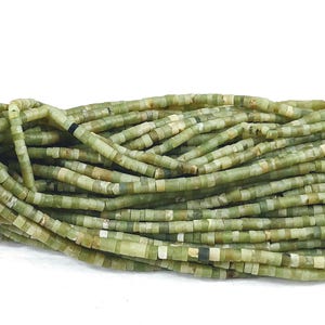 Light Green Jade Gemstone Tube Beads, Approx. 4mm, Heishi Beads, 1, 2 or 3 Strand, 15&quot;