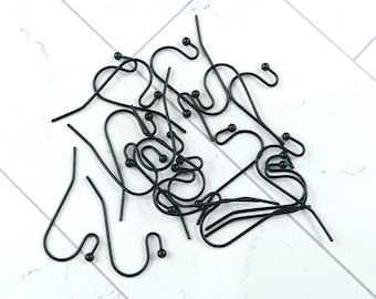 Matte Black Hook Earrings, Ball French Hook, Dangles, Ear Wires