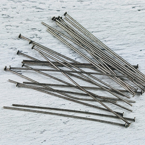 2" Antique Silver Headpins, 20g, Headpins-20pcs, Head Pins