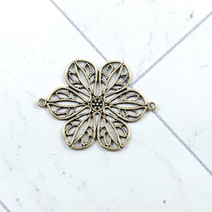 4pcs. Antique Brass Ox Plated Filigree Flower Connectors, Link, 30x25mm