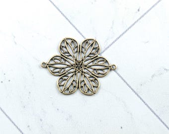 4pcs. Antique Brass Ox Plated Filigree Flower Connectors, Link, 30x25mm