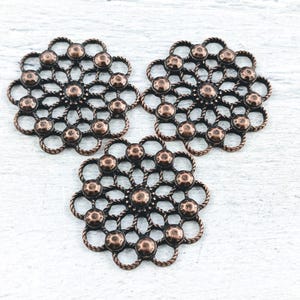 Antique Copper Plated Filigree Style Flower Connector, Link, Pendant, 3pcs. 25mm