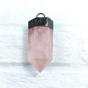 Hand Soldered Large Chunky Rose Quartz Gemstone Point Pendant, Spike, Approx. 32x20mm
