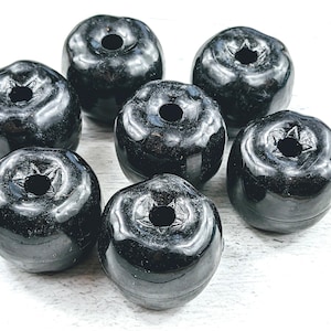 Large Black Acrylic Barrel Beads, Wavy Top, Large Hole, 7pcs. 25mm