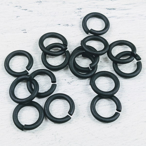 12mm Matte Black Open Jump Rings, Thick Gauge, 14g, Sturdy, 10 Rings