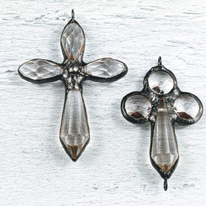 Soldered Faceted Clear Crystal Pointed Cross Pendant, Connector, Link,  Religious, Spiritual, 1pc.
