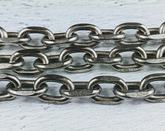 Large Chunky Antique Silver Flattened Cut Oval Link Cable Chain, 12x17mm, Sturdy, Heavy Link, Unisex, Men, Women - Etsy Large Chunky Antique Silver Flattened Cut Oval Link Cable Chain, 12x17mm, Sturdy, Heavy Link, Unisex, Men, Women - Etsy