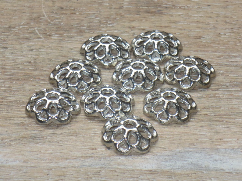 Antique Silver Filigree Flower Bead Caps 50pcs. 11mm