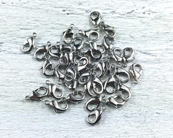Rhodium Plated Lobster Clasps 12x7mm, Silver Finish