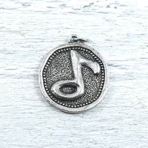 Antique Silver  Replica Coin Music Note Charms, 1pc. 25mm, Musical