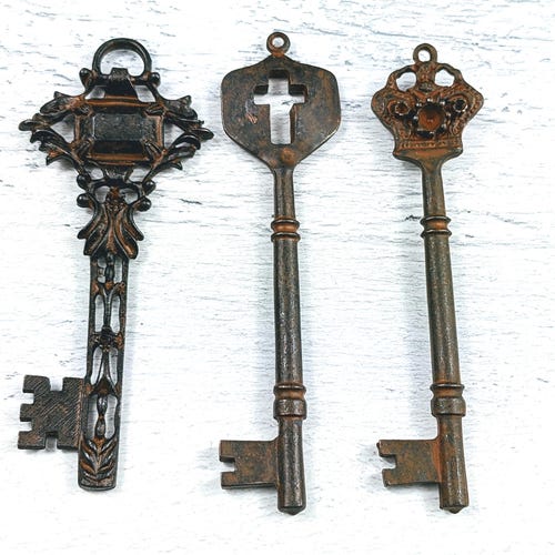 Antiqued Bronze Skeleton Key Pendants, Ornate Key, Antique Key