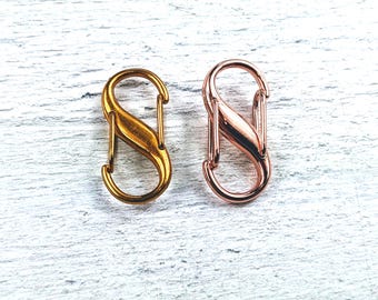 Antique Gold or Rose Gold Plated Double Push Carabiner Clasp, 29x13mm, 2pcs. Closure, Connector, Link