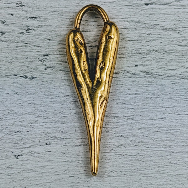 Gold Plated Hammered Heart Pendant, Love, 60x18mm,