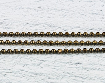 Vintage 1.8mm Diamond Cut Antique Gold Ball Chain, Faceted, 3ft.