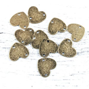 10pcs. Antique Brass Ox Open Heart Connectors, Charms, Links, Love, 14x12mm, Dangles