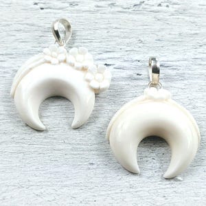 Hand Carved Buffalo Bone Flower and Double Horn, Moon, Pendant, Charm, Leaf, 1pc