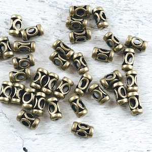 Antique Brass Plated Barrel Beads, Hole Design, 20pcs. Spacers, 10x5mm