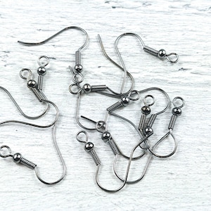 Gunmetal Earring Hooks, French Hook, Dangles, Ear Wires, 22g