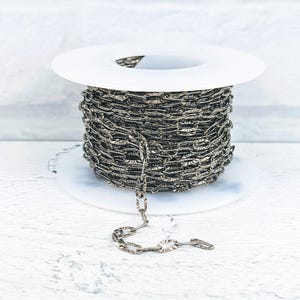 Antique Silver Textured Paperclip Chain, 6x3mm