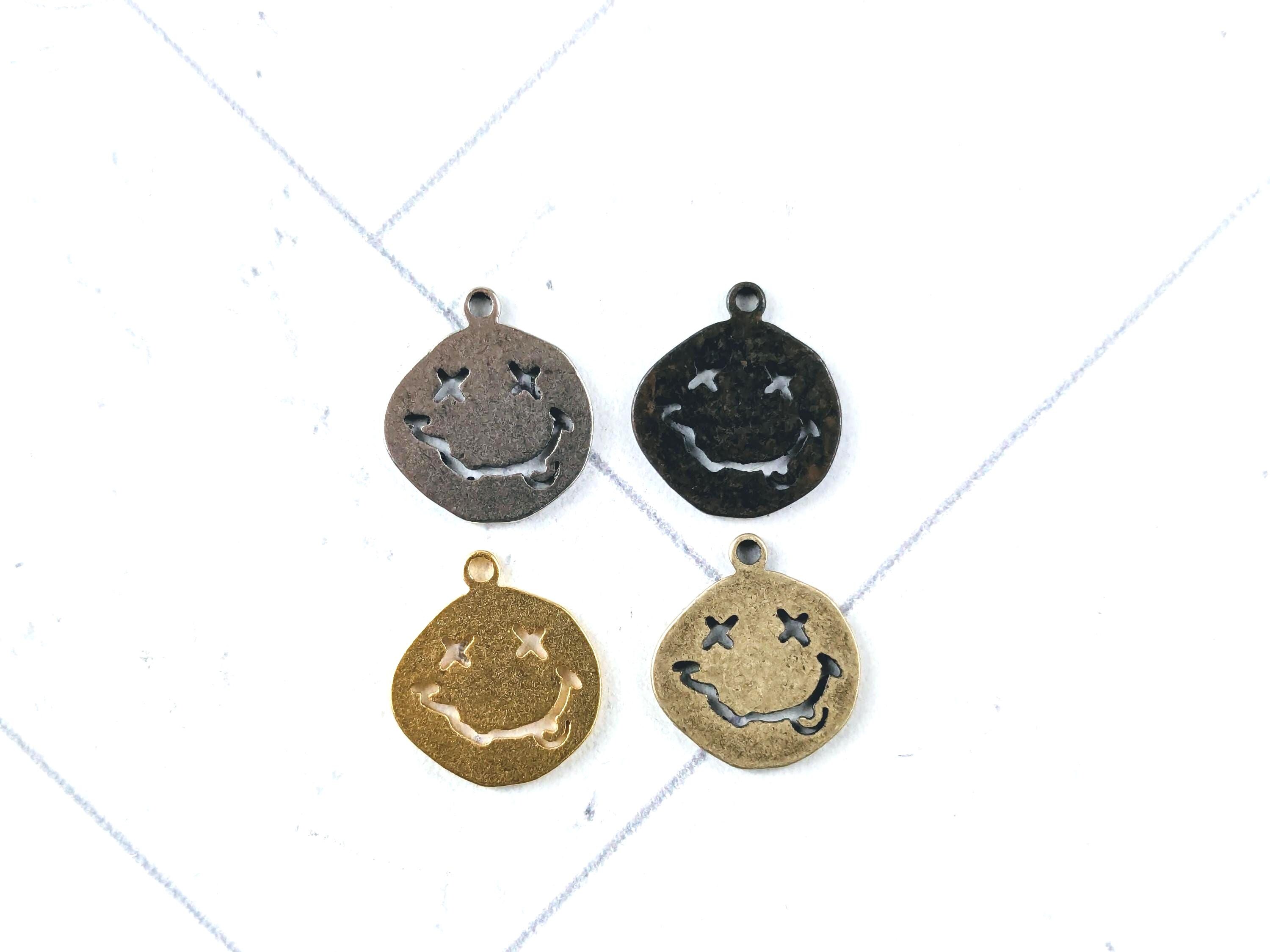 Rustic Smiley Face 2pcs. Matte Gold, Rustic Brown, Antique Brass Ox or Antique Silver Ox ...