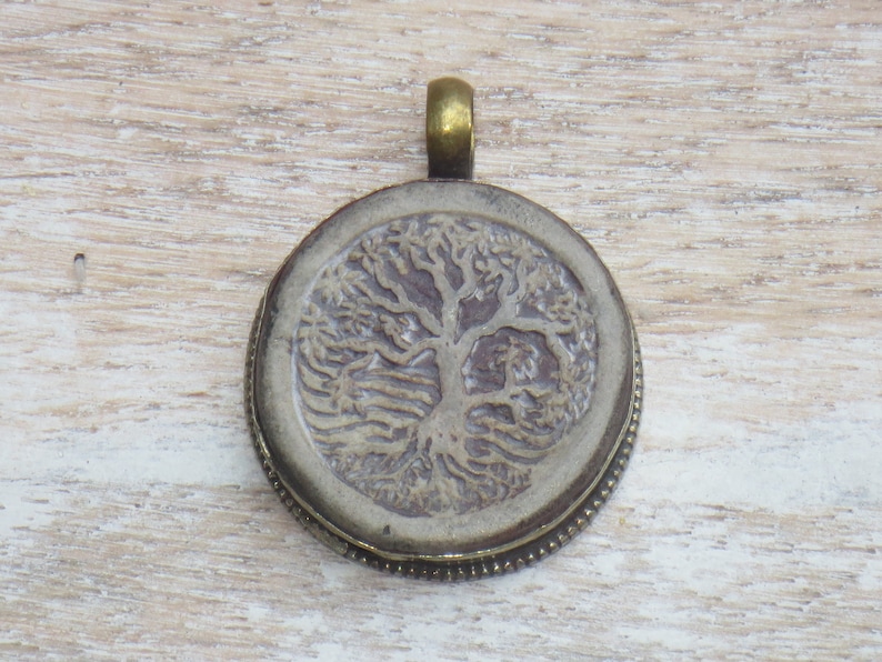 Nepalese Pendant Namaste Nepal Tree of Life Pendant Tibetan Brass Carved Tree of Life Pendant Yoga