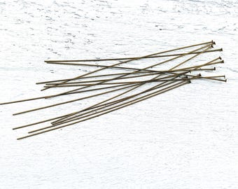 4" Antique Brass Headpins, 22g, Headpins-20pcs, Head Pins, Flat Head