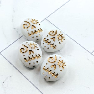 4pcs. Czech Glass Gold and White Skull Beads, 16x13mm, Sugar Skull, Gothic Skull
