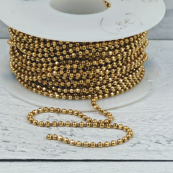 2mm Diamond Cut Antique Gold Plated Ball Chain, Faceted