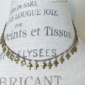 Vintage Antique Copper and Brass Leaf Charm Chain Necklace, Dainty, 16&quot; Leaves, 6x3mm, Paperclip