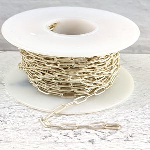 Matte Silver Thin Oval Link Chain, Paperclip, 8x3mm