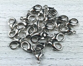 Rhodium Silver Plated Lobster Clasps 15x9mm