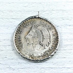 Large Mexican Warrior Coin Soldered Replica Coins, Peso, Eagle,  1pc, 38x45mm