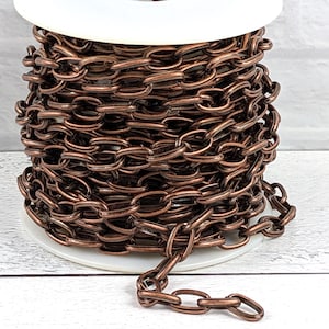 Antique Copper Oval Etched Link Cable Chain, 14x8mm